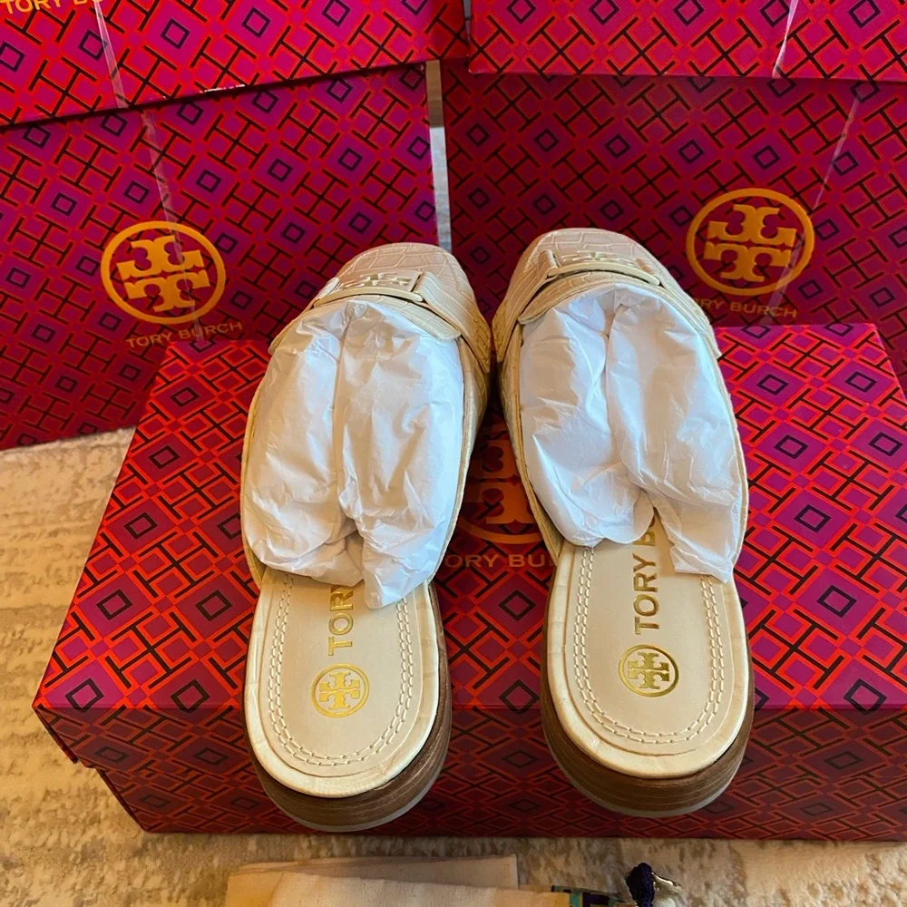 Tory Burch Georgia Croc-Embossed Loafer Mule